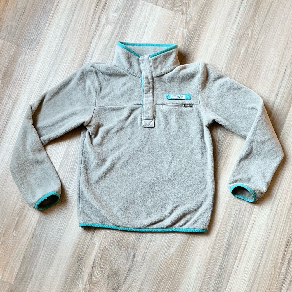 Columbia fleece gray and teal PFG fishing jacket